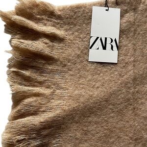 Zara Extra Long Tan Scarf with Fringe NWT